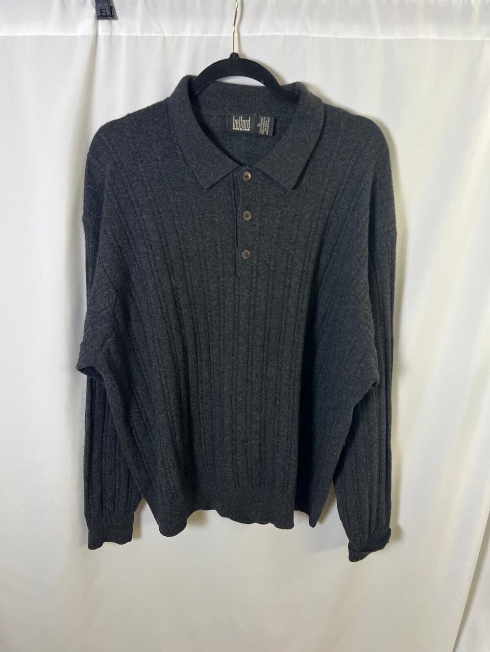 Telford Dark Gray Ribbed Cashmere Polo Sweater XL Classic
